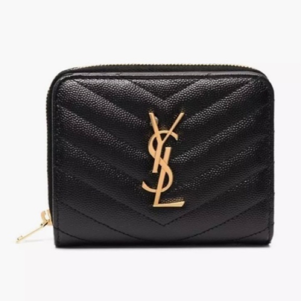 SAINT LAURENT Cassandra monogram quilted leather zip around compact wallet